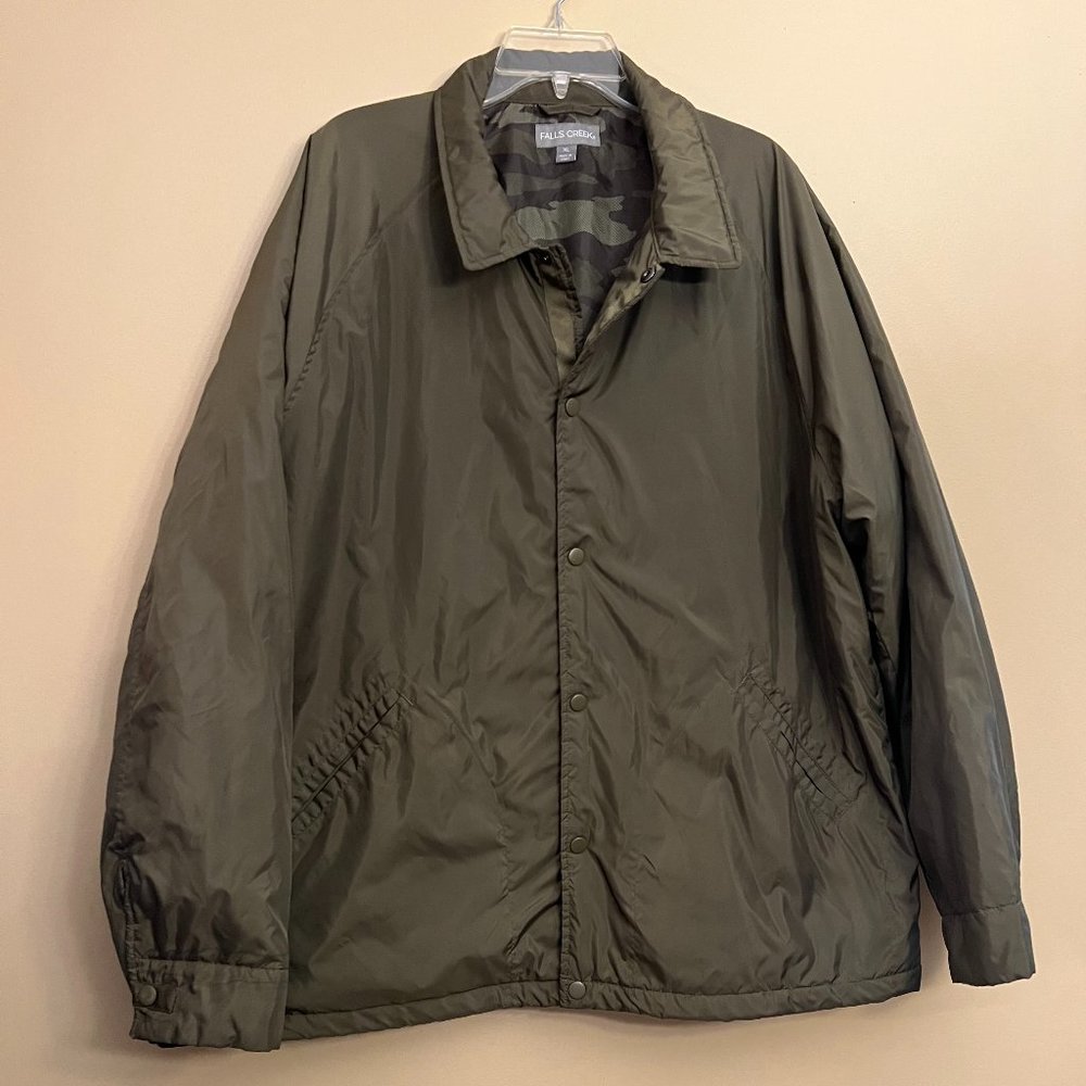 Falls Creek Men's Lightweight Jacket, Army Green, camouflage lining, Size XL